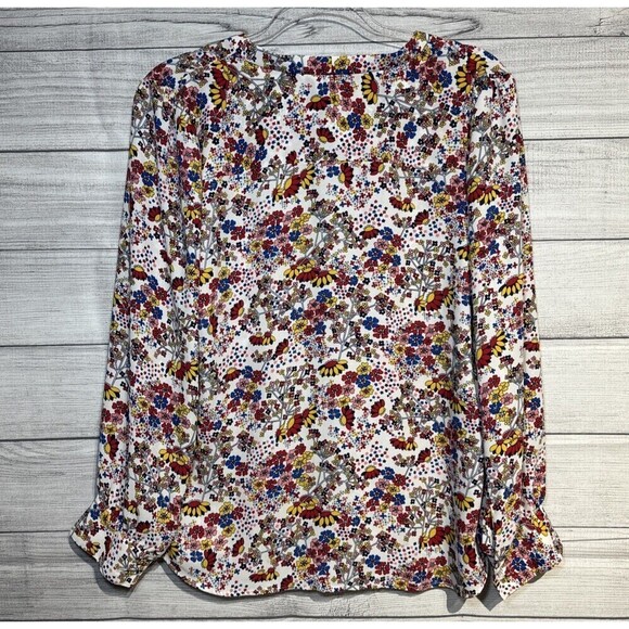 TALBOTS Womens TOP Long Sleeve RED Yellow Blue FLORAL SZ LP - Picture 2 of 7